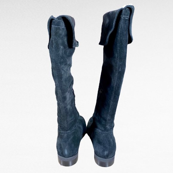 Boho Chic Cuffed Black Suede 16”  Boots Comfy 1” Heel Made in Italy Sz 40 9.5 - Picture 4 of 8